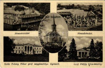 Gyömrő, strand, tornapálya, Tófürdő vasútállomás, Széki Teleki Tibor gróf nagykastélya, Főbírói hivatal, országzászló (EK)