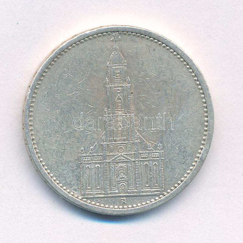 Német Harmadik Birodalom 1934A 5M Ag 'Garnisonkirche' T:2,2- ph. German Third Reich 1934A 5 Reichsmark Ag 'Garnisonkirche' C:XF,VF edge error Krause KM#83