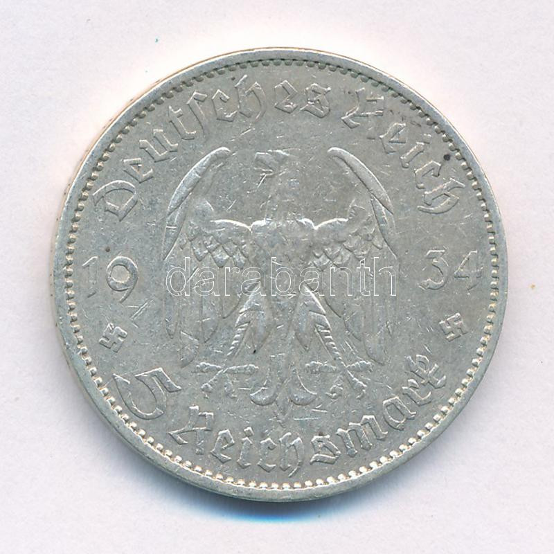 Német Harmadik Birodalom 1934A 5M Ag 'Garnisonkirche' T:2,2- ph. German Third Reich 1934A 5 Reichsmark Ag 'Garnisonkirche' C:XF,VF edge error Krause KM#83 - Image 2
