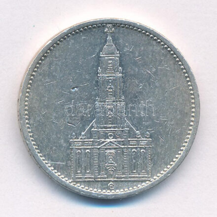 Német Harmadik Birodalom 1935E 5M Ag 'Garnisonkirche' T:2,2- patina German Third Reich 1935E 5 Mark Ag 'Garnisonkirche' C:XF,VF patina Krause KM#83