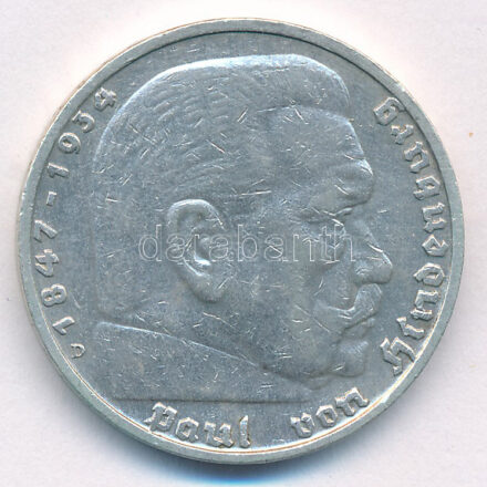 Német Harmadik Birodalom 1935D 5M Ag 'Paul von Hindenburg' T:2 German Third Reich 1935D 5 Reichsmark Ag 'Paul von Hindenburg' C:XF Krause KM#86