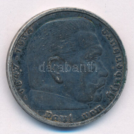 Német Harmadik Birodalom 1935A 5M Ag 'Paul von Hindenburg' T:2 patina, ph. German Third Reich 1935A 5 Reichsmark Ag 'Paul von Hindenburg' C:XF patina, edge error Krause KM#86