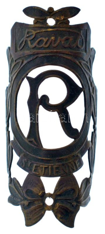 Franciaország 'Ravat - St.Étienne' kerékpár vázra szerelhető bronz jelvény (30x69mm) T:2 France 'Ravat - St.Étienne' bronze badge that can be mounted on a bicycle frame (30x69mm) C:XF