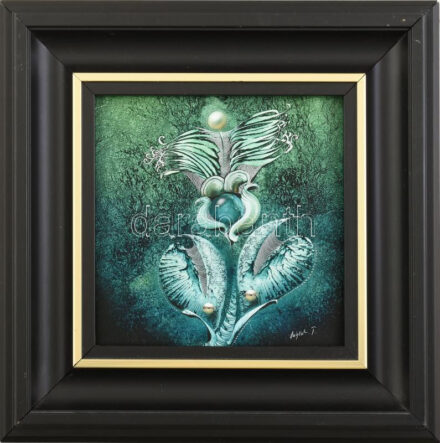 Végvári Tamás (1962-): Virág, 1988. Vegyes technika, karton, jelzett, fakeretben, 24×24 cm