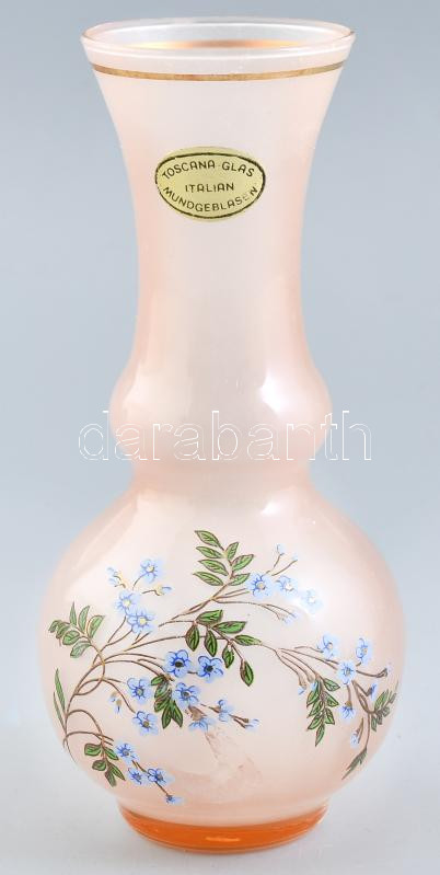 Toscana üveg váza, hibátlan, jelzett, m: 16 cm