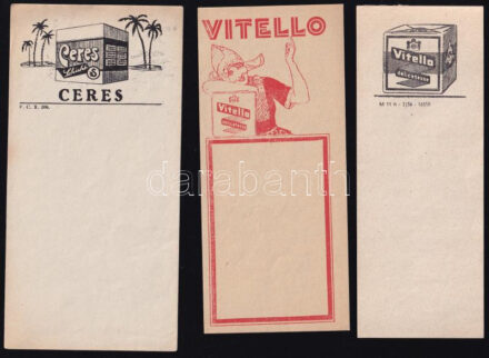 3 db különféle számolócédula (Vitello, Ceres)