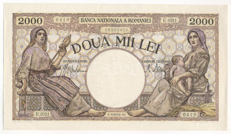 Románia 1941. 2000L '0419 E.0211' T:II hajtatlan Romania 1944. 2000 Lei C:XF unfold Krause P#54
