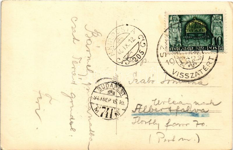 Dés, Dej; Református templom, Hungária, Románia étterem / Restaurantul Románia / Calvinist church and restaurant + '1940 Szamosújvár visszatért' So. Stpl (EK) - Image 2