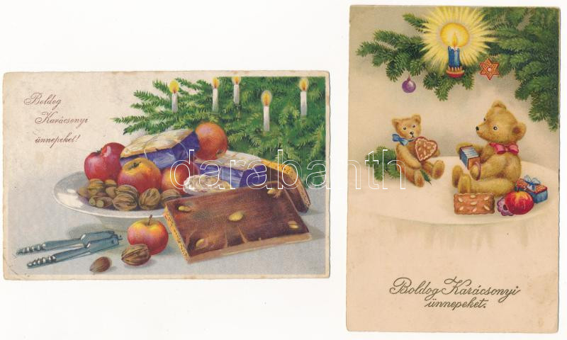 2 db régi karácsonyi üdvözlő képeslap vegyes minőségben / 2 pre-1945 Christmas greeting postcards in mixed quality