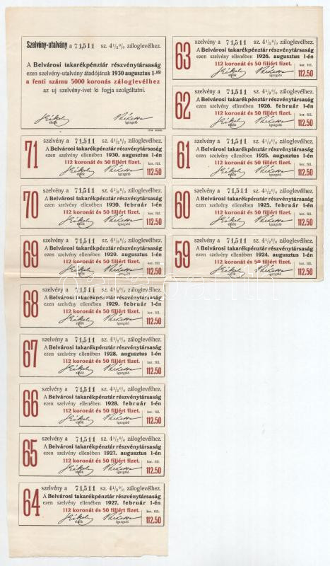 Budapest 1918. 'Belvárosi Takarékpénztár Részvénytársaság' 4 1/2%-os záloglevél 5000K-ról három nyelven, szelvényekkel, szárazpecséttel, vízjeles papíron T:III - Image 2