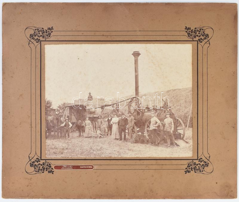 cca 1900 Csépelőgép nagy méretű fotó kartonon 30x40 cm