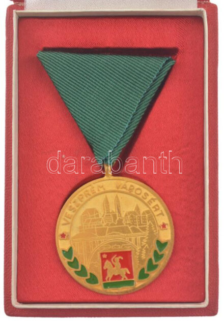 ~1970-1980. 'Veszprém városért' aranyozott, részben műgyantás kitüntetés, eredeti tokban T:1-