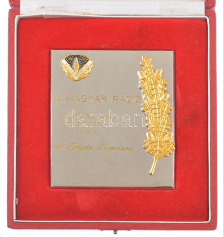 DN 'Magyar Rádió Törzsgárdájának tiszteletbeli tagja' részben műgyantás, krómozott fém emlékplakett dísztokban (104x90mm) T:1-