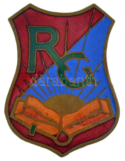 ~1930. 'R.G. (Rákóczi Gimnázium)' zománcozott bronz sapkajelvény (44x33mm) T:1-