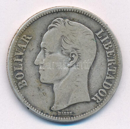 Venezuela 1919. 5B Ag T:3 ph Venezuela 1919. 5 Bolivares Ag C:F edge error