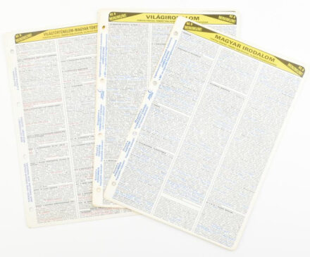 'Ez a minimum!', irodalmi és történelmi alapismeretek összefoglalása, 4 db kétoldalas táblázat, 29,5x21 cm