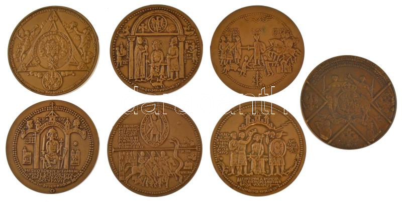 Lengyelország 1982-1985. 'Királyok-sorozat (Seria Królewska)' 7xklf kétoldalas bronz emlékérem-tétel, benne II. Mieszko, IV. Mieszko, III. Ulászló, II. Kázmér, I. Konrád, II. Ágost, II. Szaniszló Ágost (70mm) T:1,1- Poland