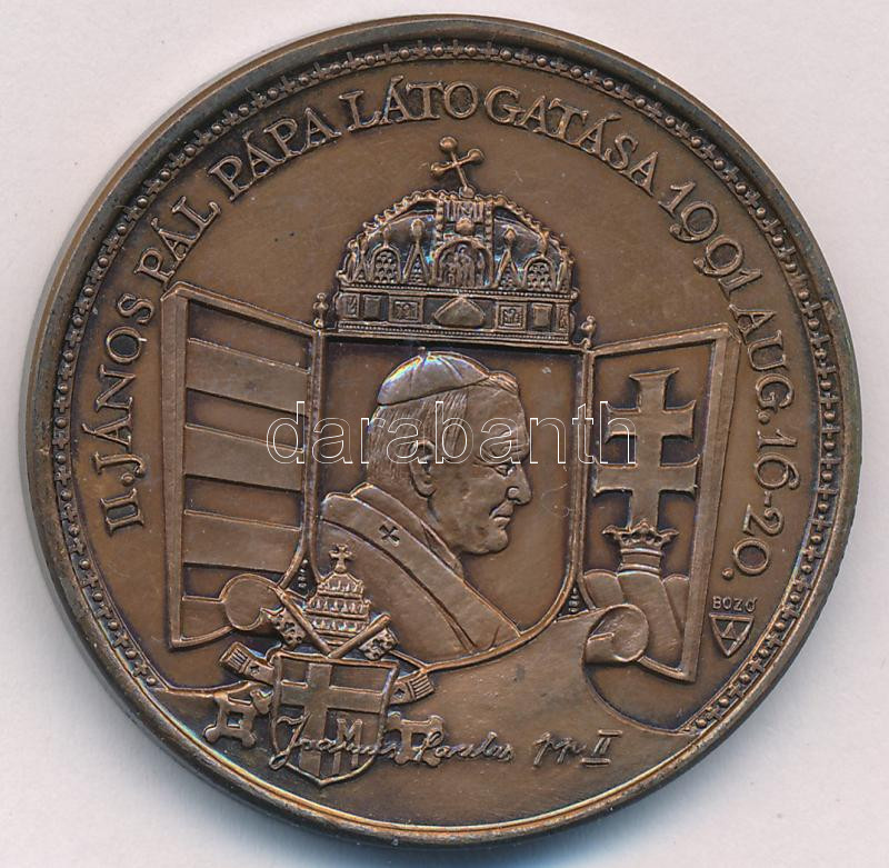 Bozó Gyula (1913-2004) 1991. 'II. János Pál pápa látogatása 1991. aug. 16-20. / Életünk Krisztus' bronz emlékérem (42,5mm) T:1