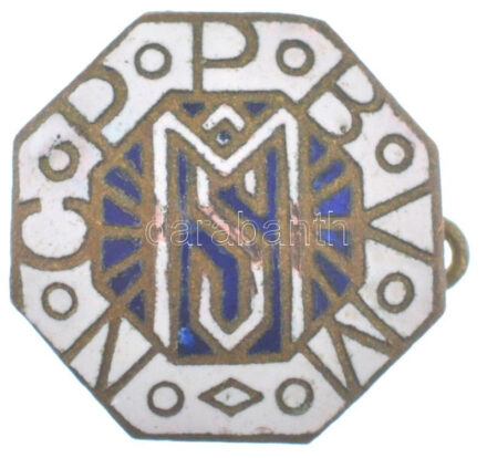 ~1910-1940. 'N C P P B V M - MS (Szűz Mária áldjon meg minket jámbor utódaival)' Mária kongregációs zománcozott tombak jelvény (15x15mm) T:1- zománchiba ~1910-1940. 'N C P P B V M - MS (Santa Maria, Nos cum prole pia, benedicat virgo