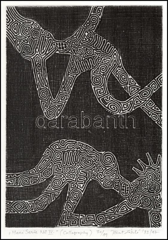 Feszt László, ifj. (1957-): Maori Serie No. IV, 82/97. Kollográfia, papír, jelzett, számozott (30/19). 30×21 cm - Image 2