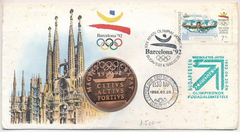 Magyarország 1992. Papp László (1947-) 'Barcelonai Olimpia- Magyar Csapat' bronz emlékérem érmés borítékban, bélyeggel, első napi és alkalmi bélyegzéssel (42,5mm) T:1 boríték fo.