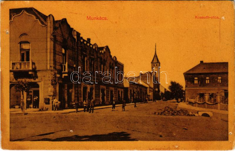 Munkács, Mukacheve, Mukacevo; Horthy Miklós utca, Berger üzlete / street, shop (ázott / wet damage)