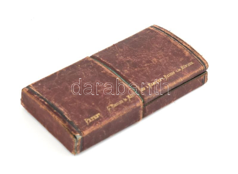 C. Riefler Patent körzőkészlet, kopott bőrtokban, a tok alján hiányos Calderoni és Tsa címkékkel, tok: 12x5,5x1,5 cm - Image 2