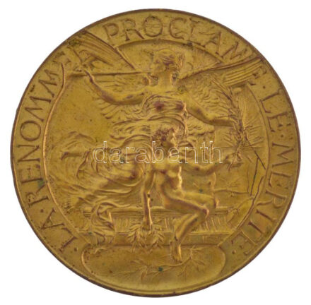 Franciaország ~1930. 'A hírnév érdemet hirdet' egyoldalas bronzlemez emlékérem (55mm) T:2- France ~1930. 'Fame proclaims merit' one-sided bronze plate commemorative medallion (55mm) C:VF