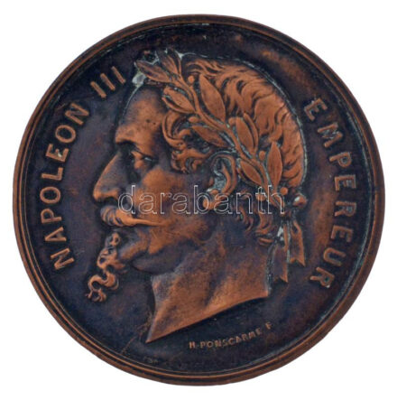 Franciaország ~1900. 'III. Napóleon' egyoldalas bronzlemez emlékérem, Szign.:H.Ponscarme (50mm) T:2- France ~1900. 'Napoleon III' one-sided bronzeplate commemorative medallion, Sign.:H.Ponscarme (50mm) C:XF