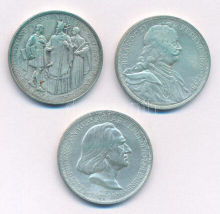 1935. 2P Ag 'Pázmány' + 1935. 2P Ag 'Rákóczi' + 1936. 2P Ag 'Liszt Ferenc' 'Pázmány-sor' T:1- patina Adamo P7.1, P7.2, P7.3