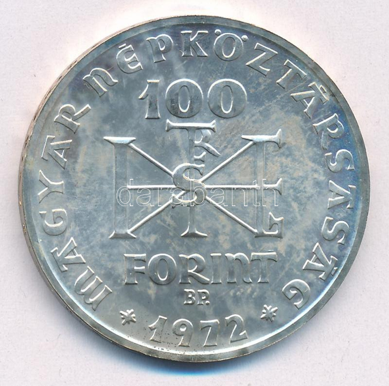 1972. 100Ft Ag 'Szent István' T:1- patina Adamo EM39 - Image 2