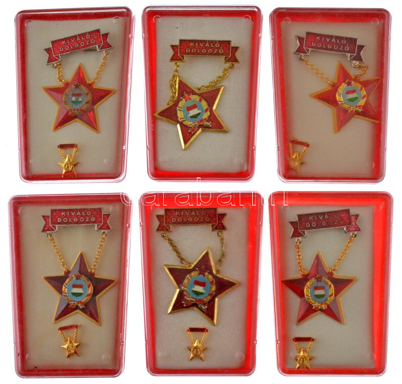 ~1970-1980. 24db-os szocialista kitüntetés tétel, benne 'Kiváló Dolgozó' műgyantás fém kitüntetés (17x); 'Kiváló Munkáért' műgyantás fém kitüntetés (6x) és 'Szocialista Brigád - A vállalat kiváló brigádja' műgyantás fém - Image 3