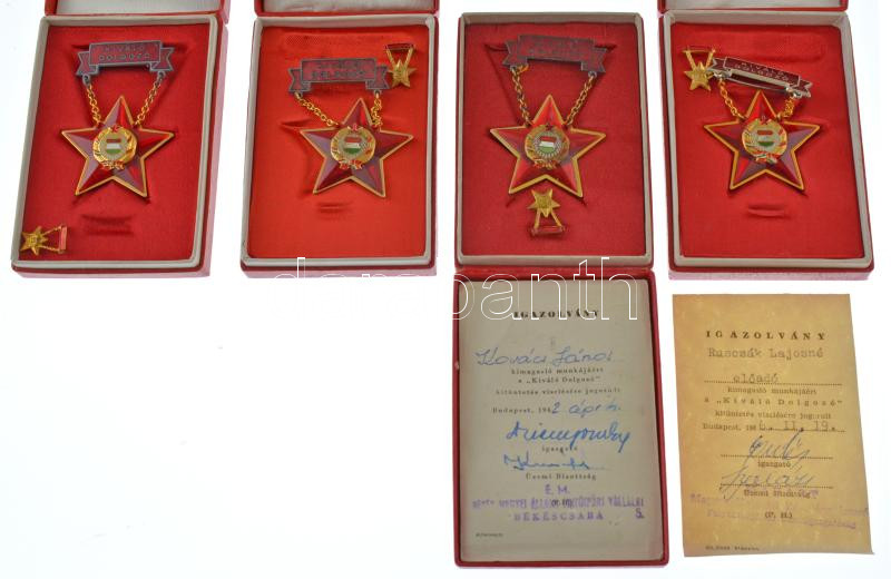 ~1970-1980. 24db-os szocialista kitüntetés tétel, benne 'Kiváló Dolgozó' műgyantás fém kitüntetés (17x); 'Kiváló Munkáért' műgyantás fém kitüntetés (6x) és 'Szocialista Brigád - A vállalat kiváló brigádja' műgyantás fém - Image 4