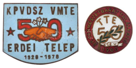 1960. 'Bp. Természetbarát Találkozó - TTE 50 év - 1960' zománcozott fém jelvény + 1978. 'KPVDSZ VMTE - Erdei Telep 1928-1978' zománcozott fém jelvény T:1-