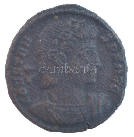 Római Birodalom / Siscia / Constans 337-341. AE3 Cu (1,21g) T:2 repedés Roman Empire / Siscia / Constans 337-341. AE3 Cu 'CONSTAN-S PF AVG / GLOR-IA EXERC-ITVS - ASIS' (1,21g) C:XF crack RIC VIII 88,A