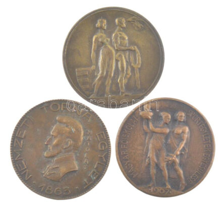 Sóváry János (1895-1966) / Ludvig József DN 'Nemzeti Torna Egylet - 1863 - Matolay / Épség - Erő - Egyetértés' bronz emlékérem (40mm) + Sződy Szilárd (1878-1939) + 1933. 'Bajnoki érem' kétoldalas bronz díjérem 'Női kosárlabda