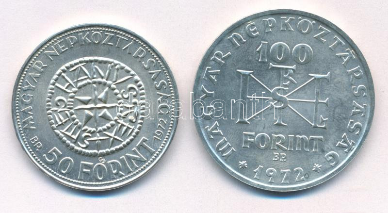 1972. 50Ft Ag + 100Ft Ag 'Szent István' pár T:1- kis patina Adamo EM38; EM39 - Image 2