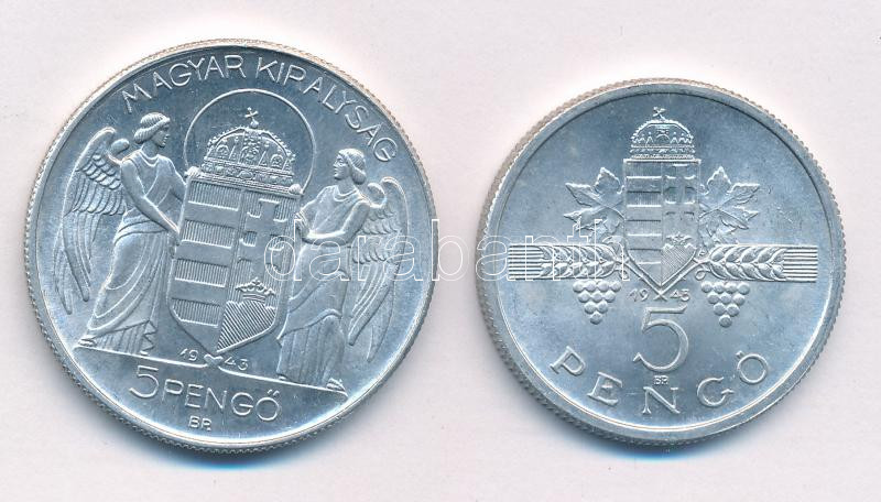 1943. 5P Al 'Horthy 75. születésnapjára' + 1945. 5P Al 'Parlament' T:1- - Image 2