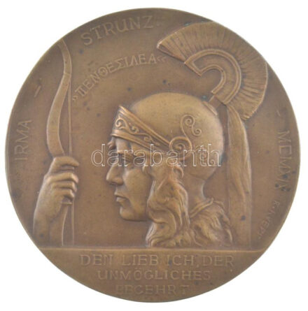 Német Birodalom 1919. 'IRMA - STRUNZ - MCMXIX - DEN LIEB ICH, DER UNMÖGLICHES BEGEHRT' egyoldalas bronz emlékérem. Szign.: R. Ruepp (71mm) T:1- patina German Empire 1919. 'IRMA - STRUNZ - MCMXIX - DEN LIEB ICH, DER UNMÖGLICHES BEGEHRT'