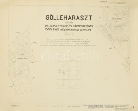 1963 Gölleharaszt község belterületének és zártkertjének ideiglenes nyilvántartási térképe, 1 : 2880, ÁFTH Kartográfiai Vállalata, feltekerve, kisebb lapszéli szakadással, 74,5x59 cm