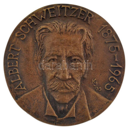Kampfl József (1938-2020) 1990. 'Albert Schweitzer 1875-1965 / 3. Zeneterápiás Konferencia 1990 március 31 Pécs' kétoldalas, öntött bronz emlékérem (69mm) T:1