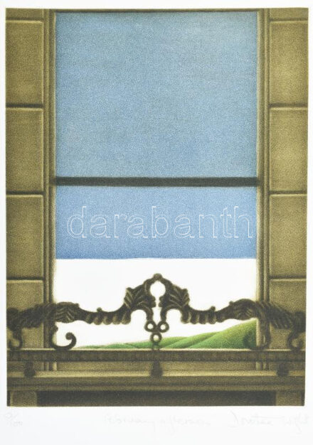 Dorothea Wight (1944-2013): Februári délután (february afternoon). Mezzotinto, papír, jelzett, számozott (52/100). 19,5×15 cm / Dorothea Wight (1944-2013): February afternoon. Mezzotinto on paper, signed, numbered (52/100). 19,5×15 cm