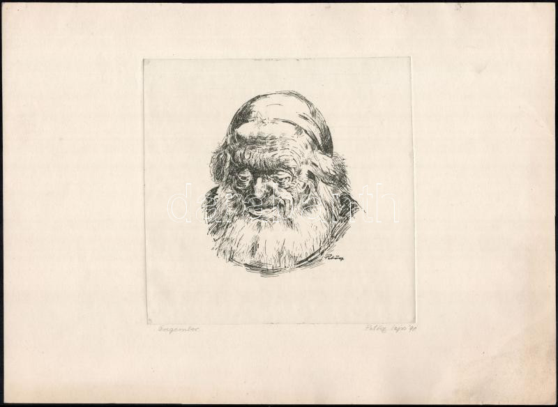 Petőcz Lajos (1919-2009): Öregember, 1990. Rézkarc, papír, jelzett, lap jobb alsó sarkában kissé foltos, 19x19 cm. - Image 2