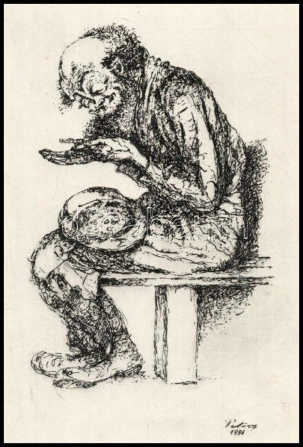 Petőcz Lajos (1919-2009): 'Mennyi?'. Rézkarc, papír, jelzett, 22,5x16,5 cm.