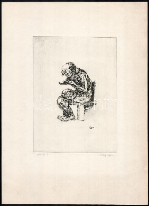 Petőcz Lajos (1919-2009): 'Mennyi?'. Rézkarc, papír, jelzett, 22,5x16,5 cm. - Image 2