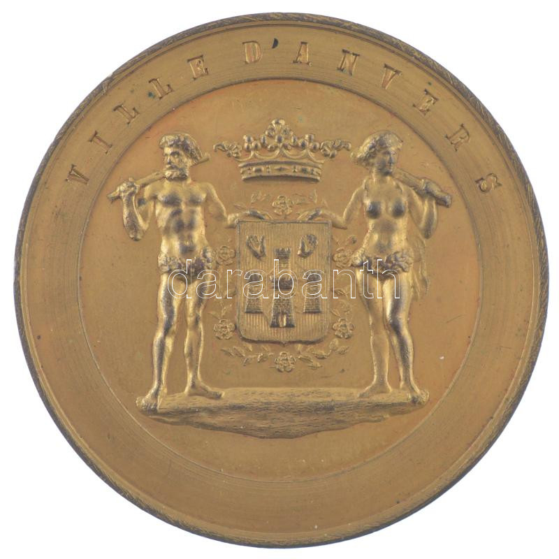 Belgium 1898. 'Kulináris Kiállítás 1898 / Antwerpen' aranyozott bronz emlékérem (55mm) T:1- kis ph. Belgium 1898. 'EXPon CULINAIRE 1898 / VILLE D'ANVERS' gilt bronze medallion (55mm) C:AU small edge error - Image 2