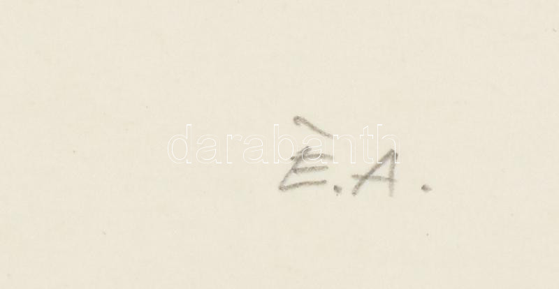 Ábrahám Rafael (1929-2014): Redemption, 1986. Ofszet, papír, jelzett, művészpéldány E.A. jelzéssel. Hátoldalán autográf felirattal. Lap alján Magyar Kultúrális Intézet, Szófia, bélyegzőjével. Felső részén törésnyommal. 34x52 - Image 2