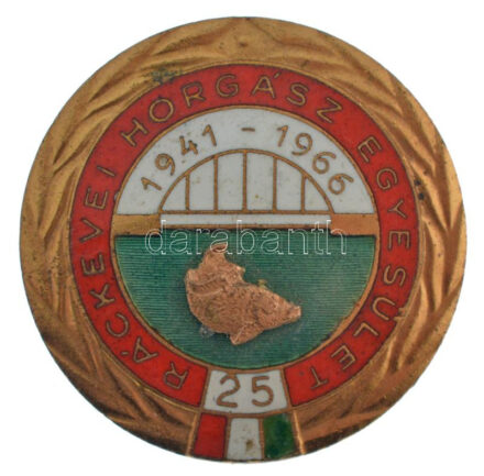 1966. 'Ráckevei Horgász Egyesület - 25 év' aranyozott zománcozott fém jelvény (36mm) T:1-