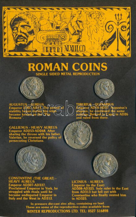 Római Birodalom 5db római érme egyoldalas fém replikája eredeti csomagolásban