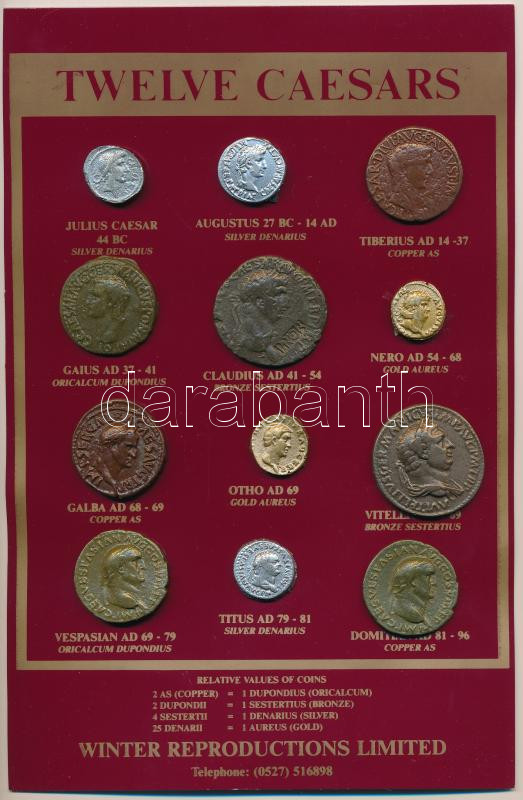 Római Birodalom '12 Caesar' 12 db római érme egyoldalas fém replikája eredeti csomagolásban